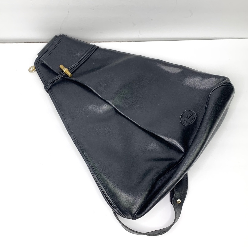 Vintage Longchamp Black Leather Roseau Backpack